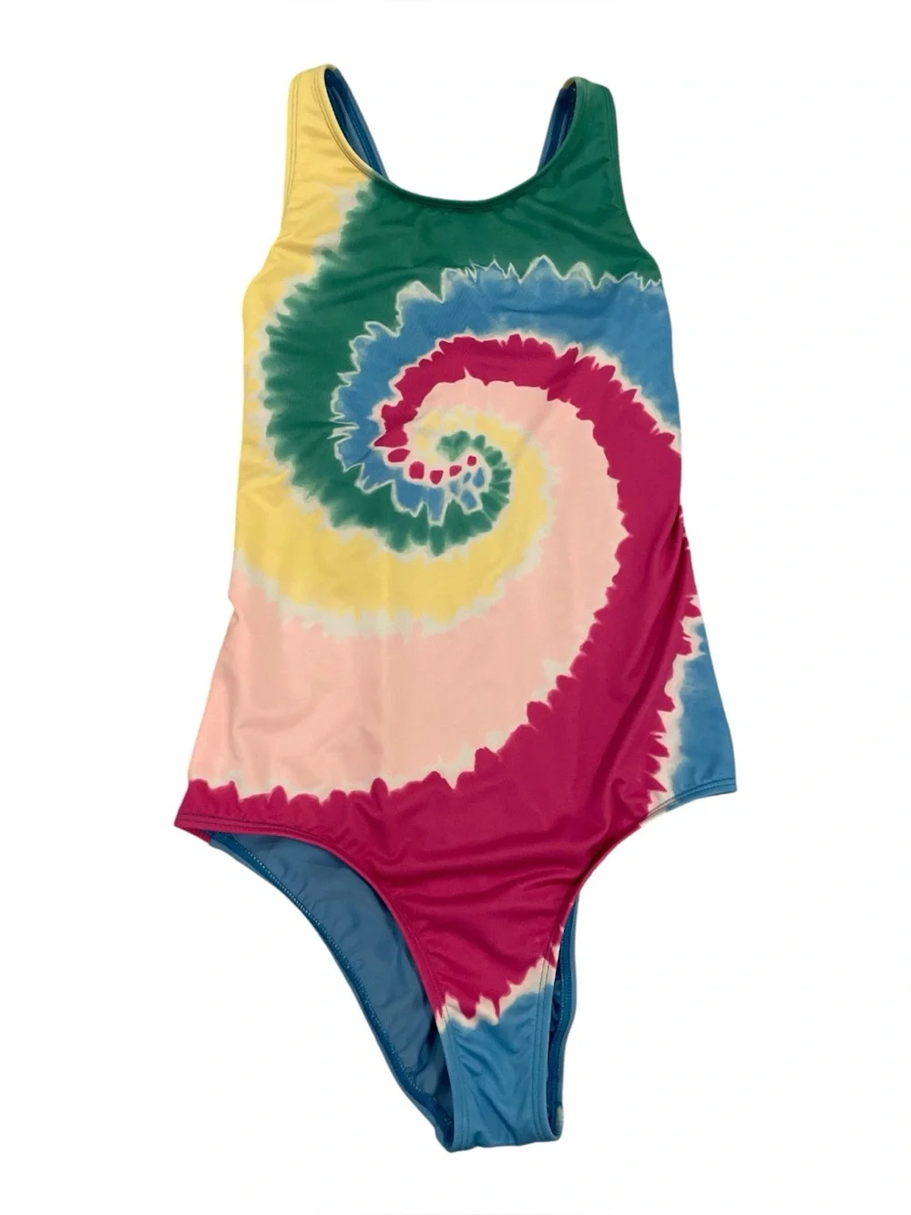 Lands' End Girls Size 16 One Piece Swimsuit Blue and Rainbow Tie Dye Colors